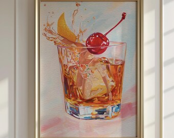 Póster de escena de bar retro: Impresión artística de cócteles antiguos para decoración del hogar, la cocina y el bar