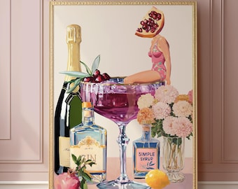 Vintage Granatapfel Cocktail Bar Poster - Hochzeitsmenü Edition Wandkunst Dekor
