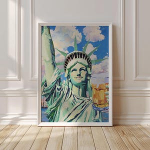 Vintage-Style Statue of Liberty Beer Bar Poster - NYC Wall Art - Funny New York Decor - Gift for Beer Lovers