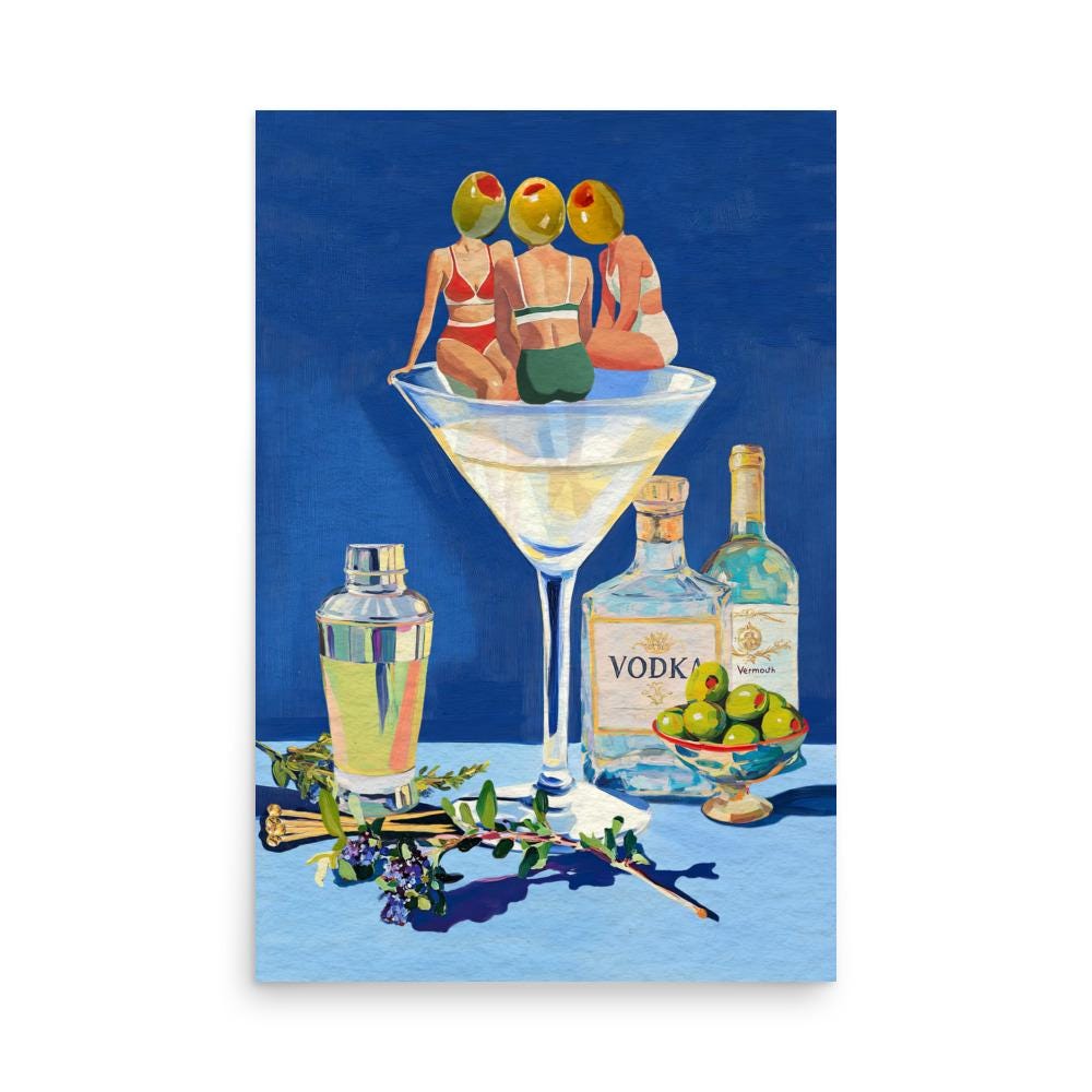 Vintage Dirty Martini Bar Print - Retro Cocktail Wall Art for Home Bar & Kitchen Decor (No Frame)
