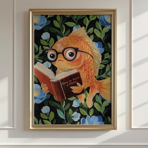 Wunderliches Fisch-Leseposter - lustige Ozean-Themen-Wandkunst für Badezimmer, Büro, Strandhaus