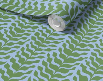 Boho Garden Green Blue Trellis Botanical Chinoiserie Wallpaper - Peel Stick or Traditional