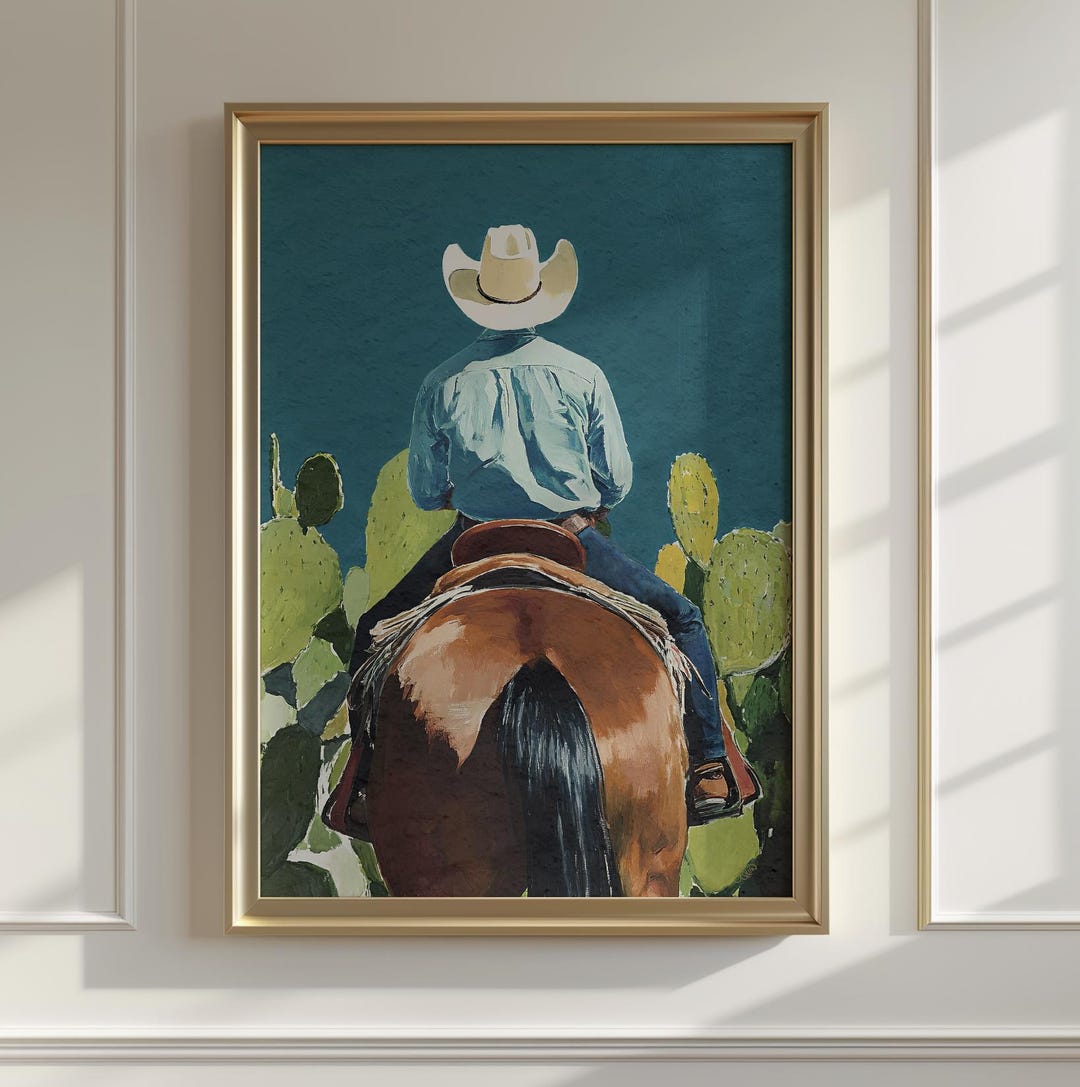 Cowboy Horse Western Art Print | Rustic Ranch Wall Decor | Equestrian ...