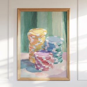 Impression d'art lunatique soirée entre filles poker : décoration de bar esthétique et illustration de salle de jeux