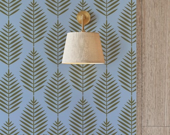 Tropical Palm Beach Leaf in Gold and Blue Wallpaper - Peel and Stick or Traditional