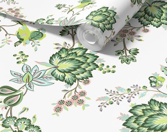 Bohemian Vines White Wallpaper - Peel and Stick or Traditional Boho Botanical Wall Decor