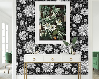 Bohemian Whimsy Floral Noir Black Gray Wallpaper - Peel and Stick or Traditional