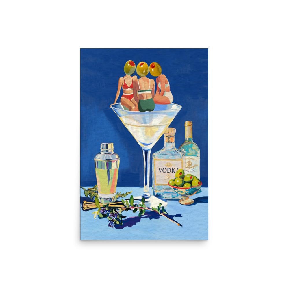 Vintage Dirty Martini Bar Print - Retro Cocktail Wall Art for Home Bar & Kitchen Decor (No Frame)
