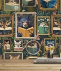 Woodland Animals Reading Wallpaper in Blueish Green - Peel and Stick or Traditional