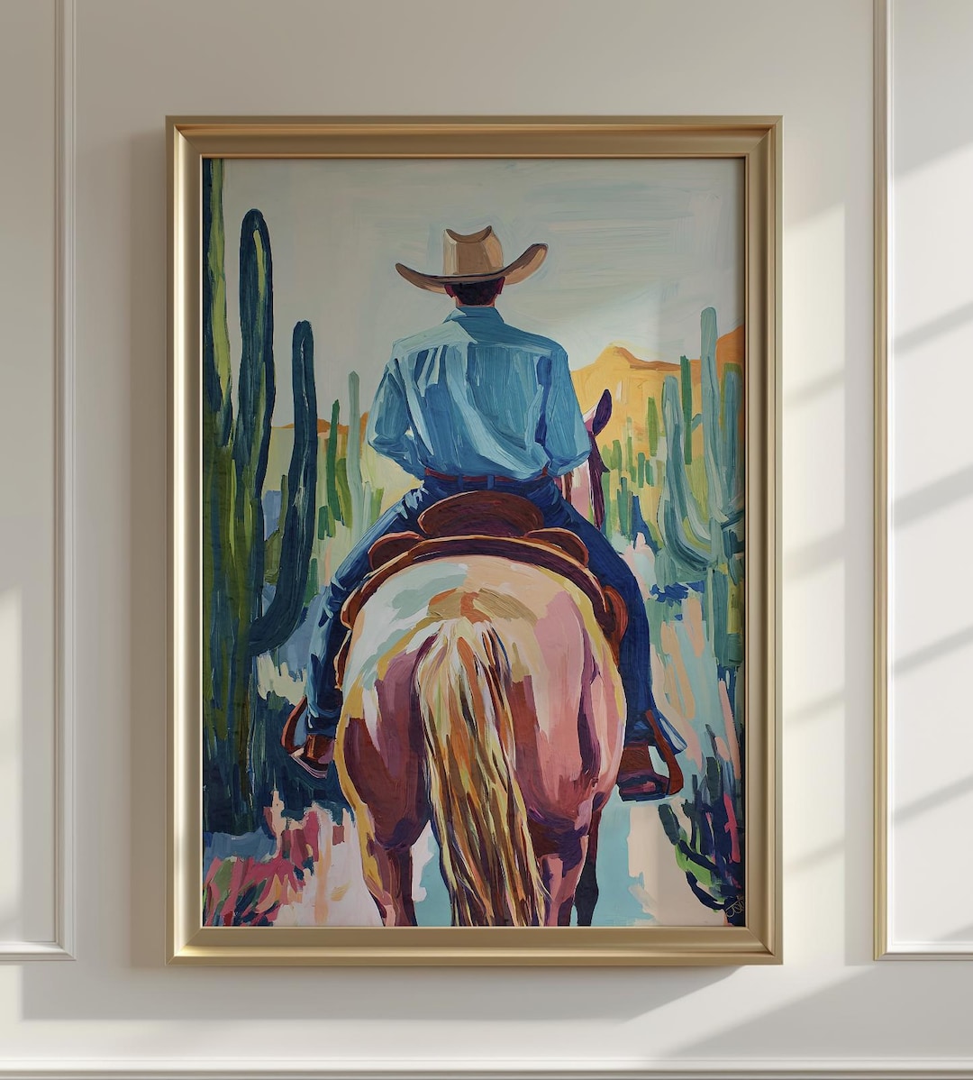 Cowboy Riding a Horse Wall Art | Western Desert Decor | Ranch Cowboy ...