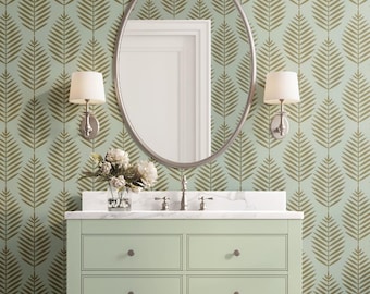 Tropical Palm Beach Leaf in Gold and Green Wallpaper - Peel and Stick or Traditional