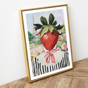 Fantazyjny francuski truskawkowy fraisier Baker's Kitchen Wall Art - zabawny prezent dekoracyjny inspirowany jedzeniem