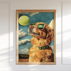 Whimsical Golden Retriever Dog Wearing Sunglasses Art Print - Playful Canine Wall Decor for Pet Lovers