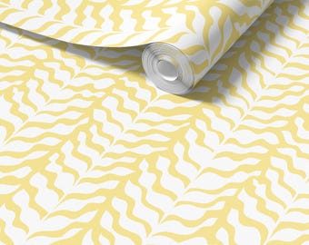 Boho Garden Yellow White Trellis Botanical Chinoiserie Wallpaper - Peel Stick or Traditional