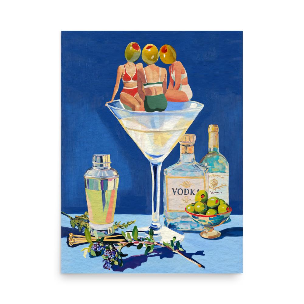 Vintage Dirty Martini Bar Print - Retro Cocktail Wall Art for Home Bar & Kitchen Decor (No Frame)