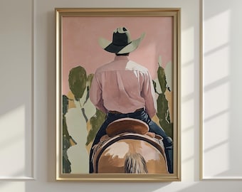 Cowboy and His Horse Western Art Print | Rustic Cowboy Horse Wall Decor | Western Ranch Home Art | Equestrian Western Print