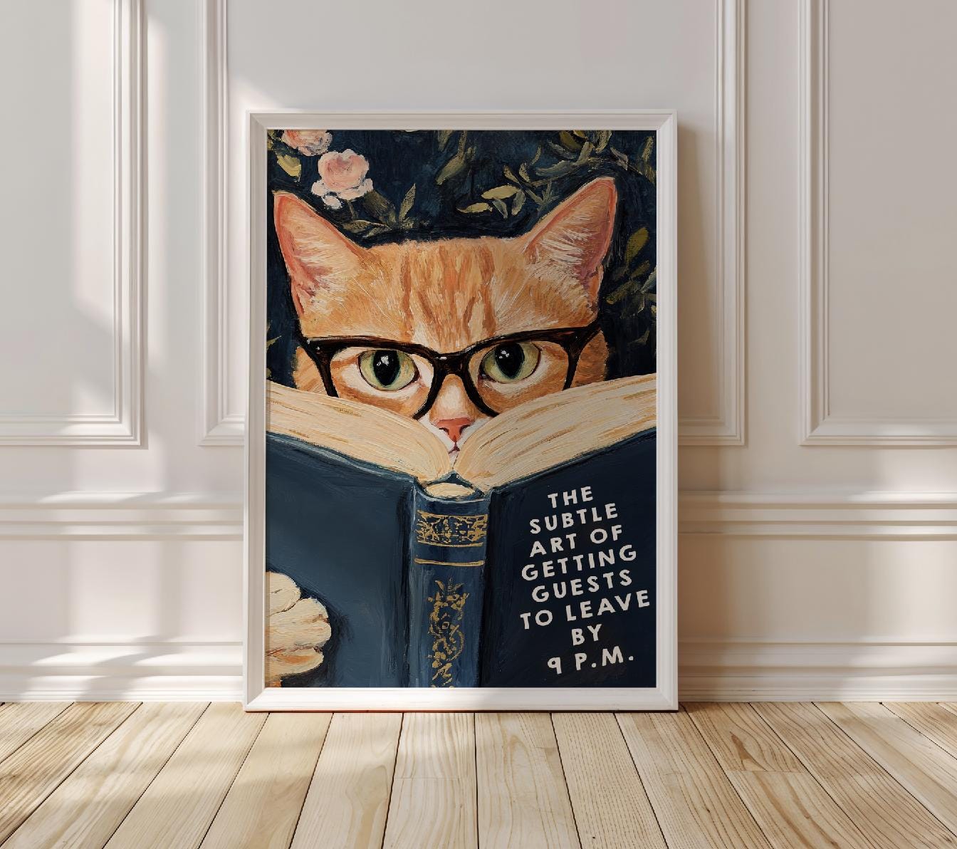 ユーモラスなオレンジ色の猫の読書ポスター - バスルームの装飾に最適なかわいい子猫のウォールアート - 美しい読書愛好家へのギフト