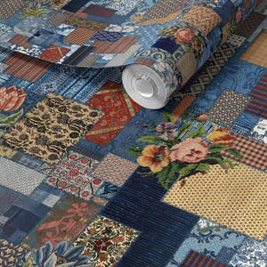 Boho Vintage Patchwork Tapet - Skalbart och självhäftande eller traditionellt indigo quiltmönster för stugdekor