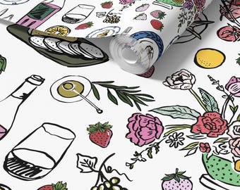 Sunday Dinner Tablescape Wallpaper - Peel and Stick or Traditional - Kitchen Dining Room Decor