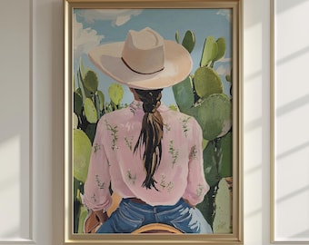 Cowgirl Riding Horse Wall Art | Western Ranch Decor | Equestrian Home Print | Rustic Country Gift