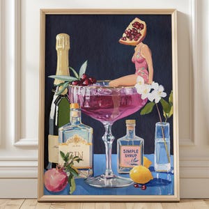 Granatapfel-Cocktail Retro Bar Poster - Vintage French 75 Martini Wandkunst für Home Kitchen Decor