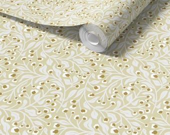 Gilded Branches Gold Botanical Wallpaper - Peel and Stick or Traditional Leaf Pattern Modern Contemporary Decor