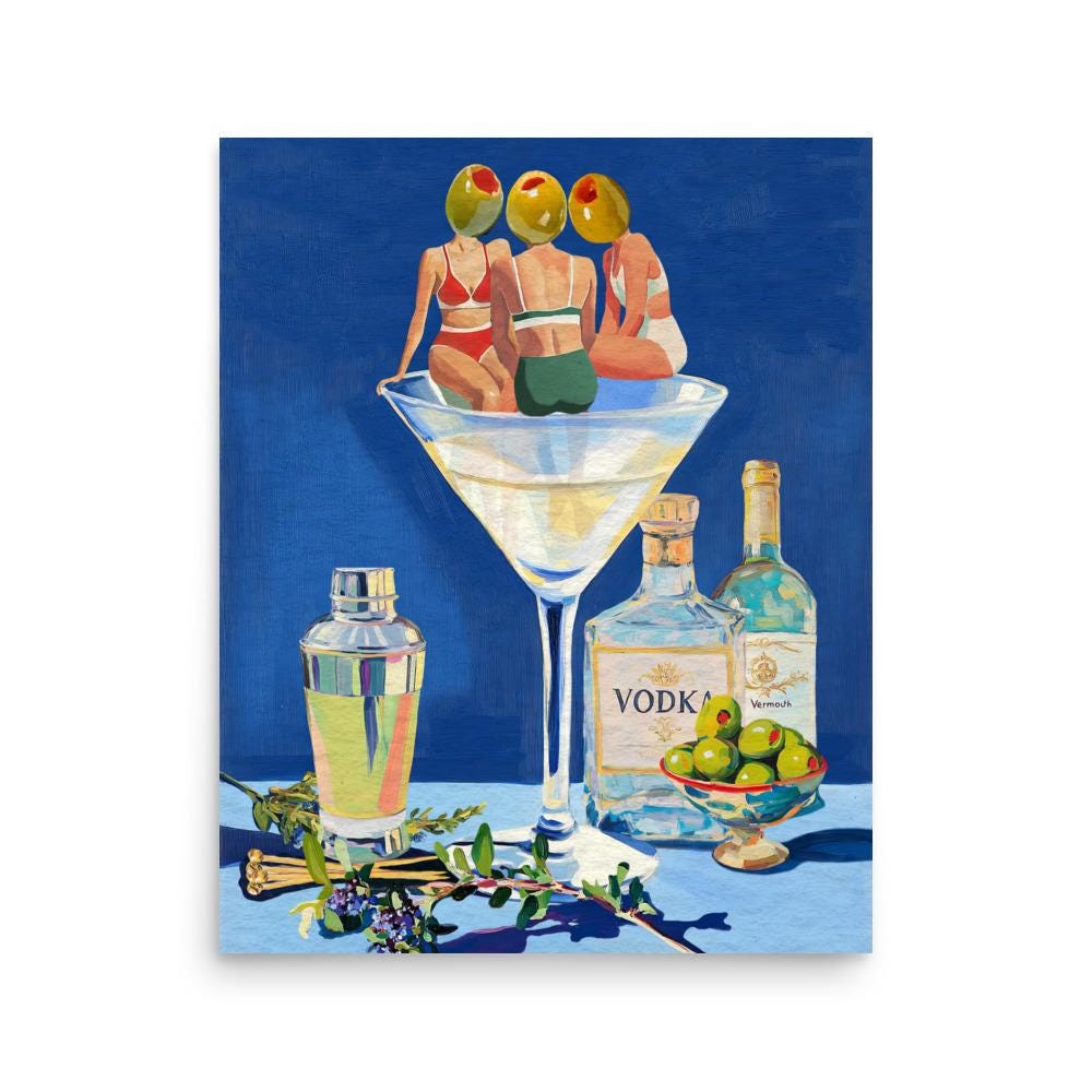 Vintage Dirty Martini Bar Print - Retro Cocktail Wall Art for Home Bar & Kitchen Decor (No Frame)