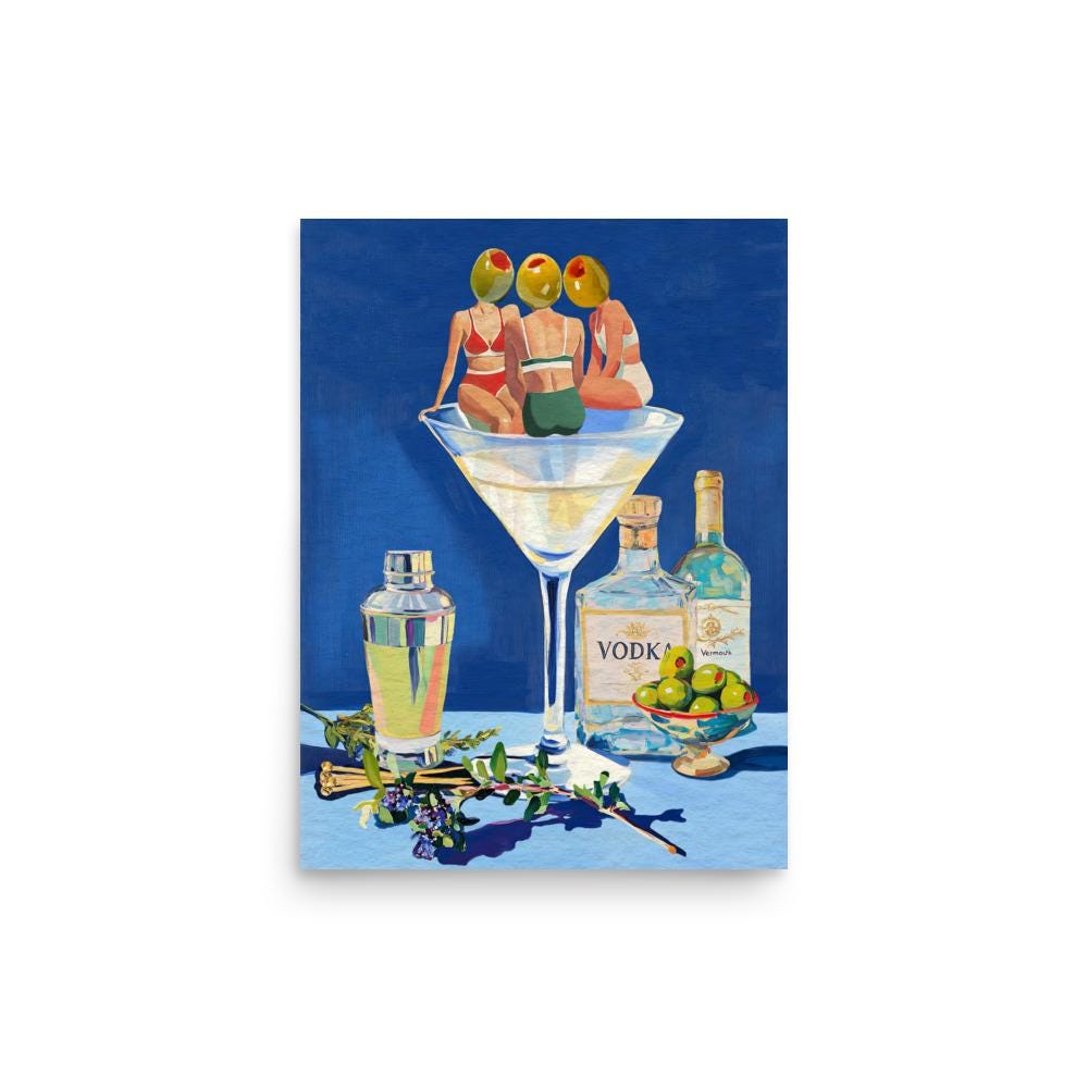 Vintage Dirty Martini Bar Print - Retro Cocktail Wall Art for Home Bar & Kitchen Decor (No Frame)