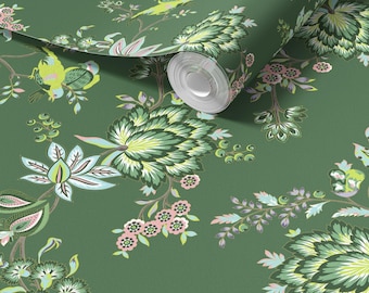 Bohemian Green Vines Wallpaper - Peel and Stick or Traditional Botanical Wall Decor