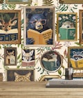 Woodland Animals Reading Wallpaper in Ivory - Peel and Stick or Traditional