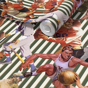 Retro Sports Wallpaper in Green Gold Stripes - Peel and Stick or Traditional