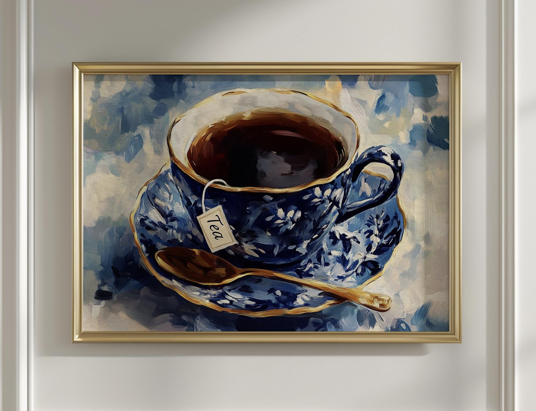 Blue Tea Poster Elegant Tea Lovers Art Print: Blue Floral Kitchen Wall Decor - Unframed ...