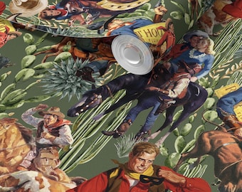 Western Cowboy Wallpaper, Sage Green Vintage Ranch Wallpaper, Cowgirl Decor, Removable Wallpaper - Peel and Stick or Traditional
