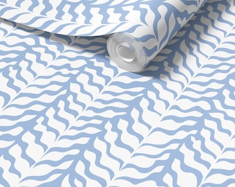 Boho Garden Blue & White Trellis Botanical, Calm Coastal, Chinoiserie Inspired Wallpaper - Peel and Stick or Traditional