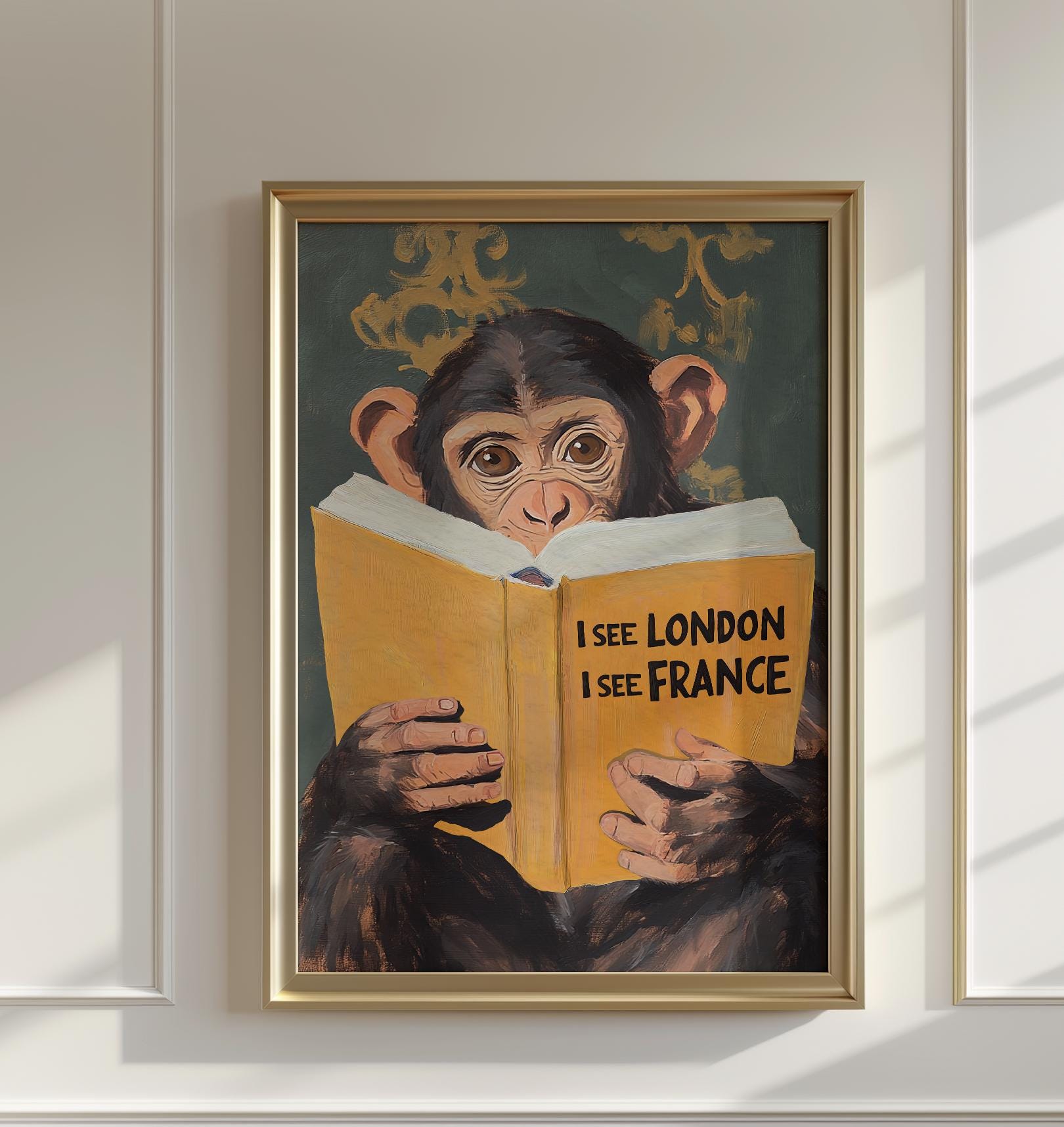 Quirky Monkey Bathroom Wall Art Print: 'I See London, I See France