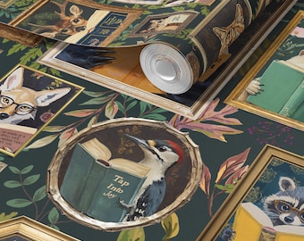 Woodland Animals Reading Wallpaper / School Version - Peel and Stick or Traditional