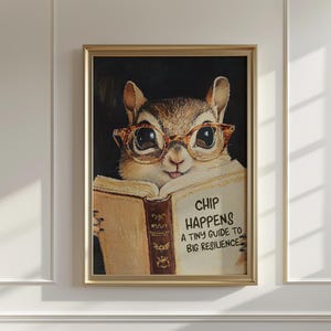 Streifenhörnchen-Lesebuch-Kunstdruck - literarische Wanddekoration für gemütliche Leseecken