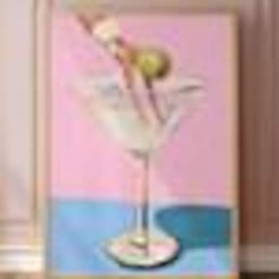 Whimsical Martini Olive Girl Dive Large Art Print - 24x36 / 20x30