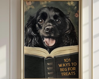 English Cocker Spaniel Dog Reading Book 101 Ways to Beg for Treats - Funny Wall Art Print Dog Lover Gift