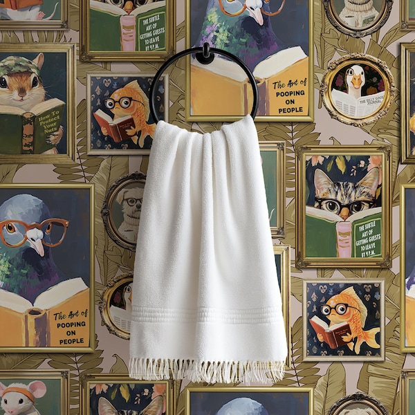 Whimsical Animal Reading Wallpaper - Peel and Stick Mural for Bathroom, Office, Playroom Decor
