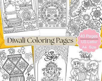 Diwali Malseiten, 40 druckbare Hindu Festival Aktivität Blätter PDF, sofortiger digitaler Download