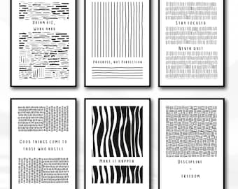 Minimalistische Büro Dekoration Drucke: Schwarz & Weiß Motivations Zitate Digitaler Sofort Download