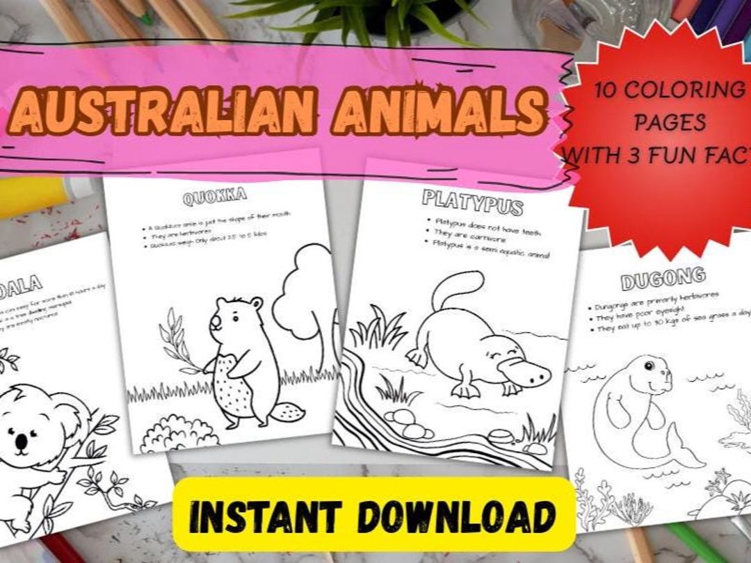 Australian Animals Coloring Pages, Printable Kids Activity Pack ...
