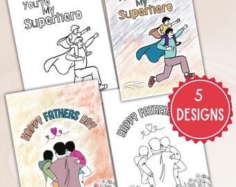 Vatertag DIY Karte PDF Kinder Aktivität Ausmalseiten mit 5 Designs, druckbare Karten