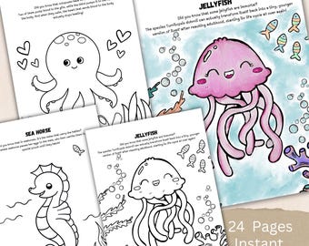 Ozean Malbuch, Fun Fact PDF, Vorschule Homeschool Aktivitäten, Unterwasser Printable Set