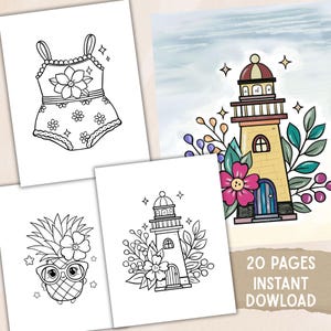 Printable Beach Coloring Pages, Summer Ocean Theme, Digital Download,PDF
