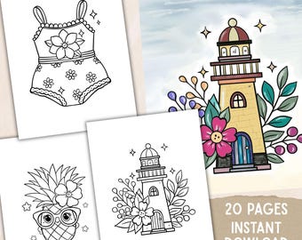 Ausmalbilder, Küstenlandschaften, Strand-Vibes, große, mutige Designs, Entspannung, Sommer, Achtsamkeitstherapie