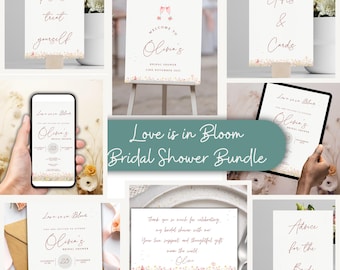 Bearbeitbares Blumen Brautparty Einladungspaket, Canva Vorlage, digitaler Download