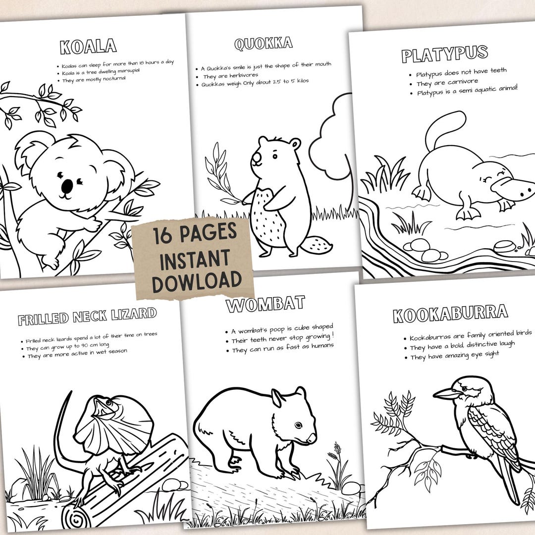 Australian Animals Coloring Pages, Printable Kids Activity Pack ...