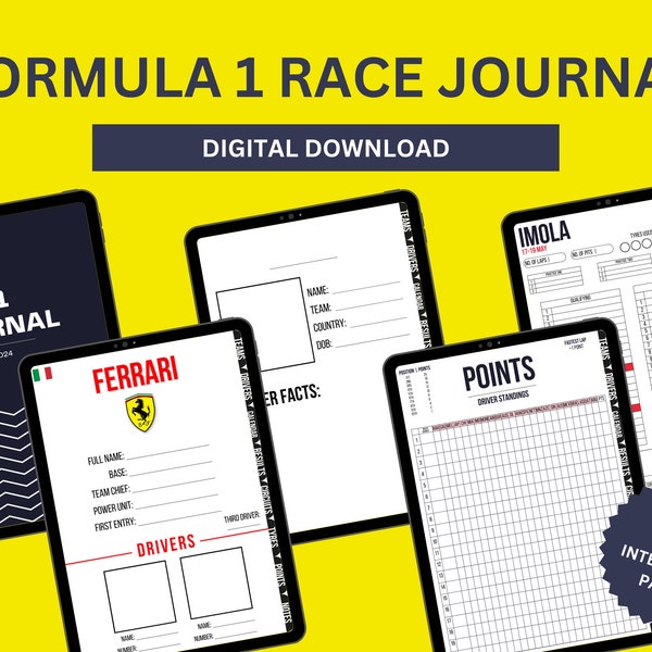 DIY Formula One Digital Interactive Journal, Do It Yourself, Grand Prix Tracker 2024 Season Results, Digital Download, Race Tracking Book